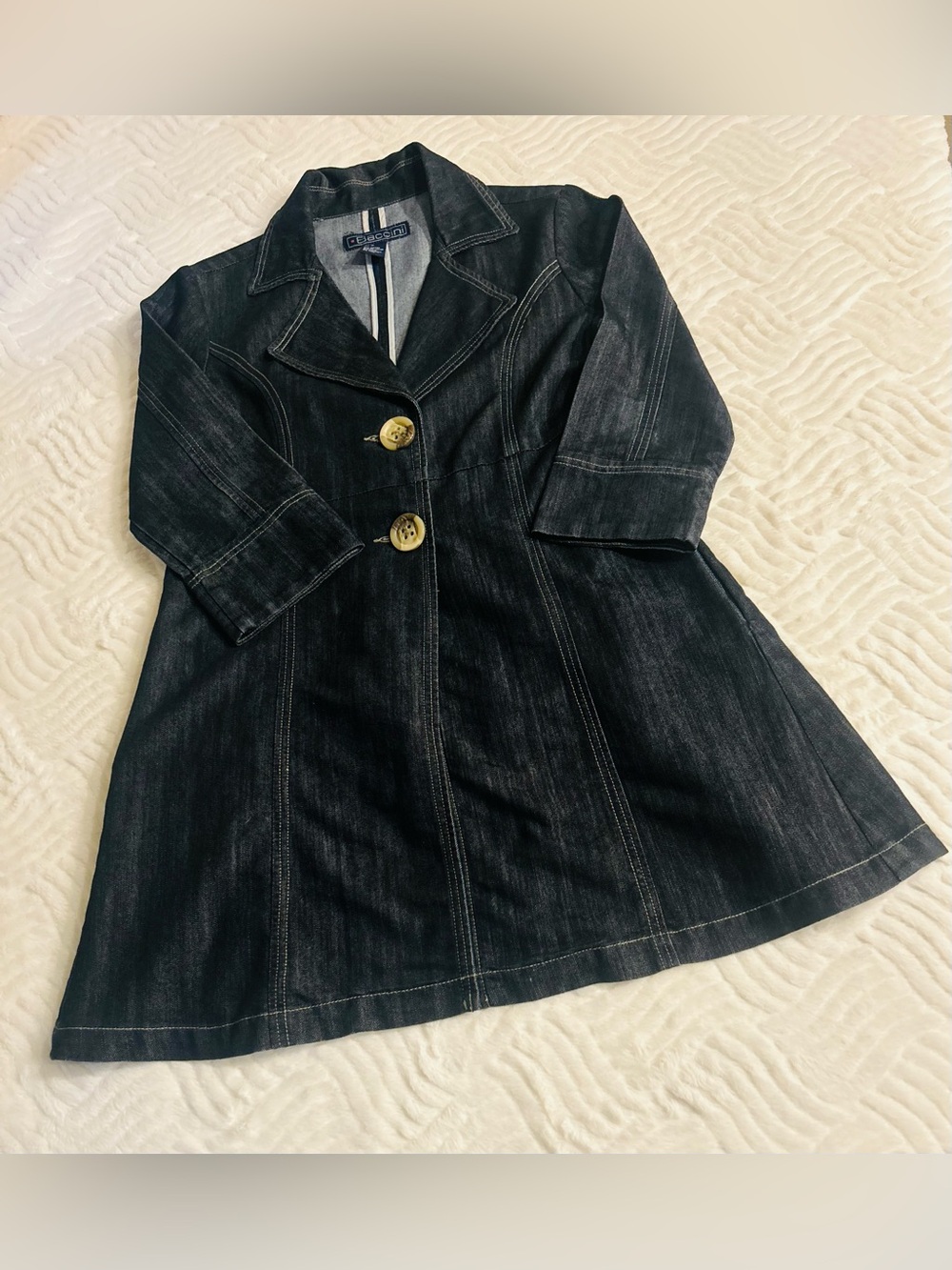 Baccini Selvedge Denim Trench Coat Duster Y2K 3/4 Sleeves
